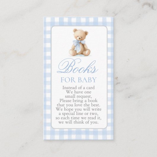 Blue Gingham Bear Baby Shower Boy Books for Baby エンクロージャーカード (正面)