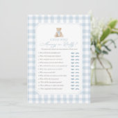 Blue Gingham Bear Baby Shower Mommy or Daddy Game 招待状 (スタンド正面)