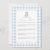 Blue Gingham Bear Baby Shower Who Knows Mommy Best 招待状 (正面)
