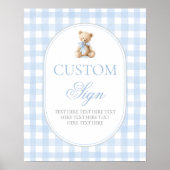 Blue Gingham Bear Customized sign ポスター (正面)