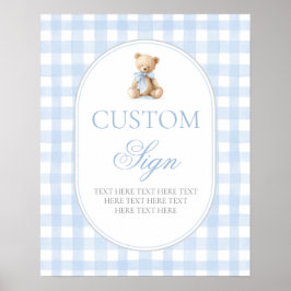 Blue Gingham Bear Customized sign ポスター
