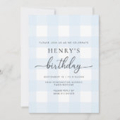 Blue Gingham Birthday Invitation 招待状 (正面)