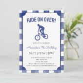 Blue Gingham BMX Bike Birthday Party 招待状 (スタンド正面)