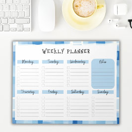 Blue Gingham Border, Undated Weekly Planner ノートパッド
