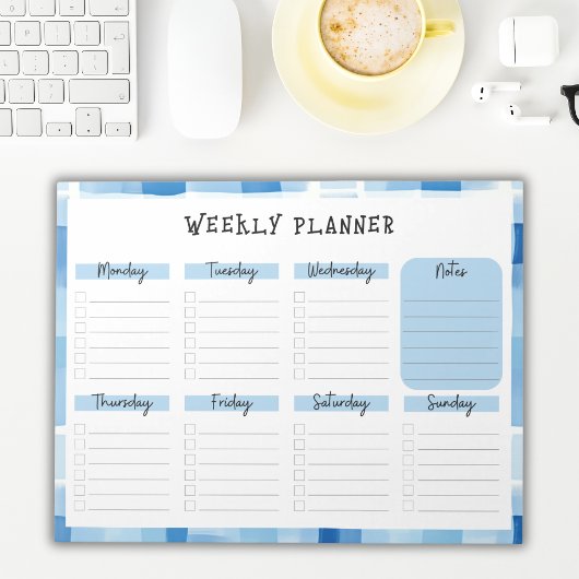 Blue Gingham Border, Undated Weekly Planner ノートパッド