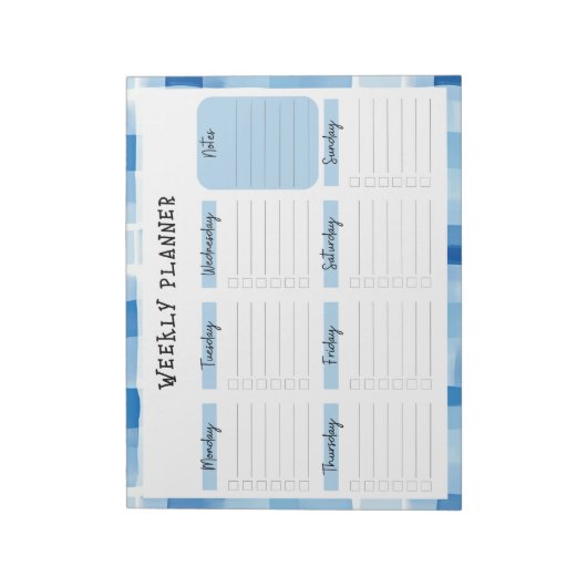 Blue Gingham Border, Undated Weekly Planner ノートパッド (回転)
