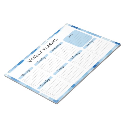 Blue Gingham Border, Undated Weekly Planner ノートパッド (アングル)