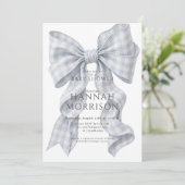 Blue Gingham Bow Baby Shower Invitation 招待状 (スタンド正面)