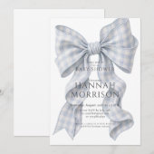 Blue Gingham Bow Baby Shower Invitation 招待状 (正面/裏面)