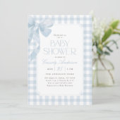 Blue Gingham Bow Boy Baby Shower 招待状 (スタンド正面)