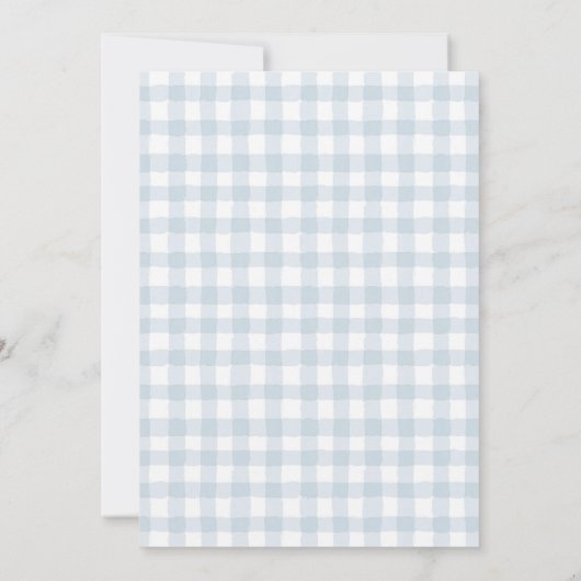 Blue Gingham Bow Boy Baby Shower 招待状 (裏面)