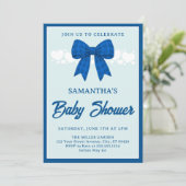 Blue Gingham Bow Boy Baby Shower Invitation 招待状 (スタンド正面)