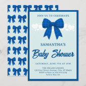 Blue Gingham Bow Boy Baby Shower Invitation 招待状 (正面/裏面)