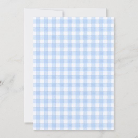 Blue Gingham Bow Bunny Tea Party Third Birthday 招待状 (裏面)