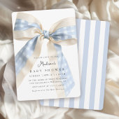 Blue Gingham Bow Cute Baby Shower 招待状