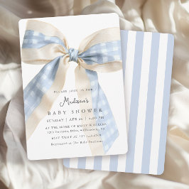 Blue Gingham Bow Cute Baby Shower 招待状