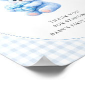 Blue Gingham Bow Heart Teddy Bear Baby Shower ポスター (角)