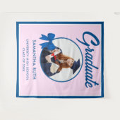 Blue Gingham Bow Photo Graduation Backdrop タペストリー (正面(横))