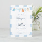 Blue Gingham Boy Baby Shower Invitation 招待状 (スタンド正面)