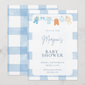Blue Gingham Boy Baby Shower Invitation 招待状 (正面/裏面)