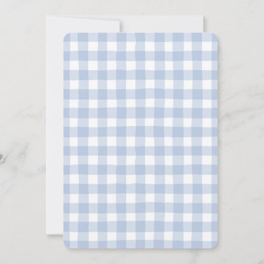 Blue Gingham Checks Bow Cute Baby Shower 招待状 (裏面)