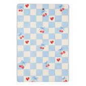 Blue Gingham Cherry Pattern with Pink Hearts – カット ミニクリップボード (裏面)