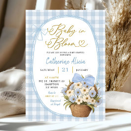 Blue Gingham Coquette Baby in Bloom Baby Shower 招待状