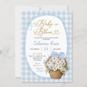 Blue Gingham Coquette Baby in Bloom Baby Shower 招待状 (正面)