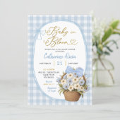 Blue Gingham Coquette Baby in Bloom Baby Shower 招待状 (スタンド正面)