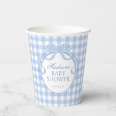 Blue Gingham Coquette Bow Baby Shower 紙コップ (裏面)