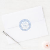 Blue Gingham Coquette Bow Baby Shower Favor ラウンドシール (封筒)