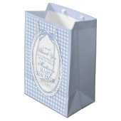 Blue Gingham Coquette Bow Baby Shower Favors ミディアムペーパーバッグ (裏面アングル)