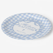 Blue Gingham Coquette Bow Baptism ペーパープレート (アングル)