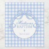 Blue Gingham Coquette Bow Baptism ワインラベル (シングルラベル)
