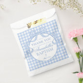 Blue Gingham Coquette Bow Baptism Dessert フェイバーバッグ (封をした状態)