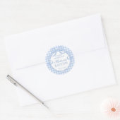 Blue Gingham Coquette Bow Baptism Favor ラウンドシール (封筒)