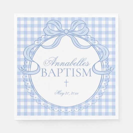 Blue Gingham Coquette Bow Baptism Table Decor スタンダードランチョンナプキン (正面)