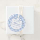 Blue Gingham Coquette Bow Birthday Party Circle フェイバータグ (インサイチュ)