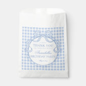 Blue Gingham Coquette Bow Birthday Party Dessert フェイバーバッグ (正面)