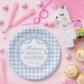Blue Gingham Coquette Bow Bridal Shower ペーパープレート (パーティー)