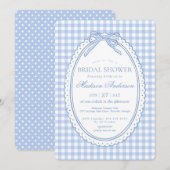 Blue Gingham Coquette Bow Bridal Shower 招待状 (正面/裏面)