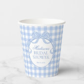 Blue Gingham Coquette Bow Bridal Shower 紙コップ (正面)