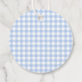 Blue Gingham Coquette Bow Bridal Shower Circle フェイバータグ (裏面)