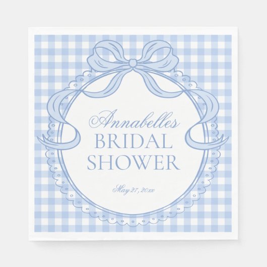 Blue Gingham Coquette Bow Bridal Shower Dessert スタンダードランチョンナプキン (正面)
