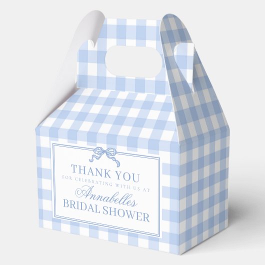Blue Gingham Coquette Bow Bridal Shower Favor フェイバーボックス (正面)