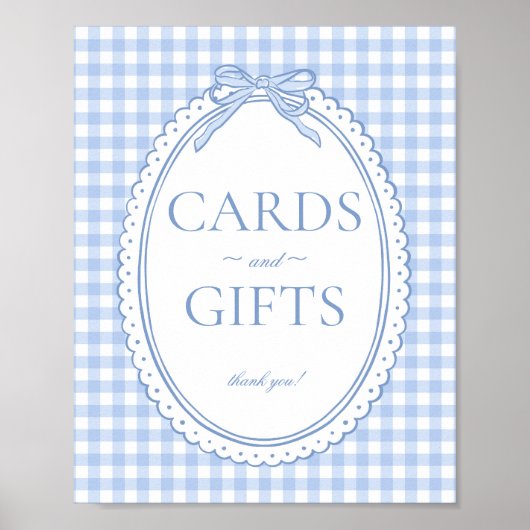 Blue Gingham Coquette Bow Card & Gifts Sign ポスター (正面)