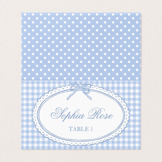 Blue Gingham Coquette Bow Place Card Table Decor (外部フラット)
