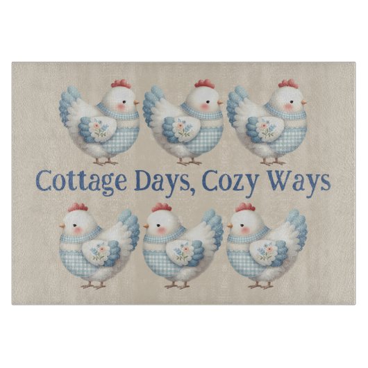 Blue Gingham Cottage Hen  カッティングボード (正面)