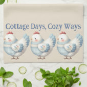 Blue Gingham Cottage Hen  キッチンタオル (折り畳み)