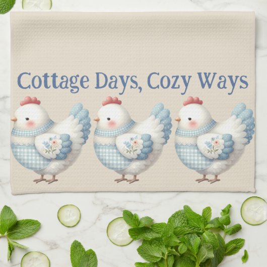 Blue Gingham Cottage Hen キッチンタオル (折り畳み)